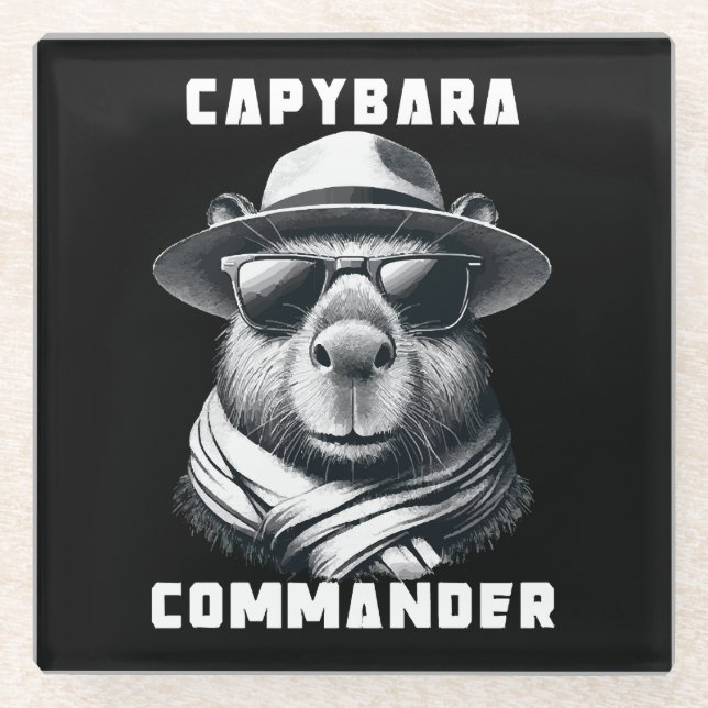 Capybara With Sunglasses Capy Commander Glass Coaster (Front)