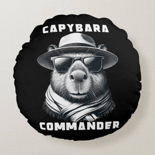 Capybara With Sunglasses Capy Commander Round Cushion (Front)