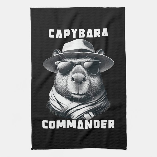 Capybara With Sunglasses Capy Commander Tea Towel (Vertical)