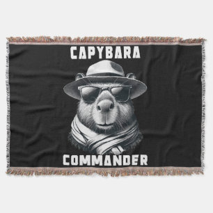 Capybara With Sunglasses Capy Commander Throw Blanket