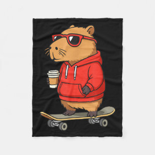 Capybara With Sungles Skater Capy  Fleece Blanket