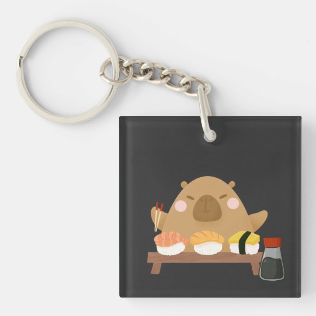 Capybara with Sushi Key Ring (Front)