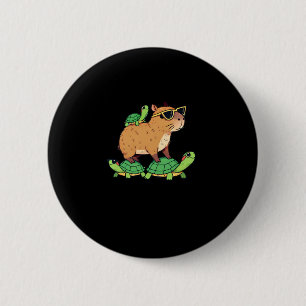 Capybara With Turtle Friends Relaxing Walk Sticker 6 Cm Round Badge
