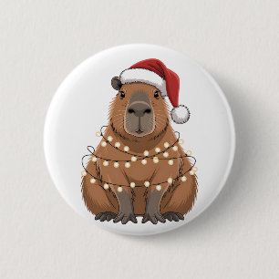 Capybara Xmas Matching Funny Santa 6 Cm Round Badge