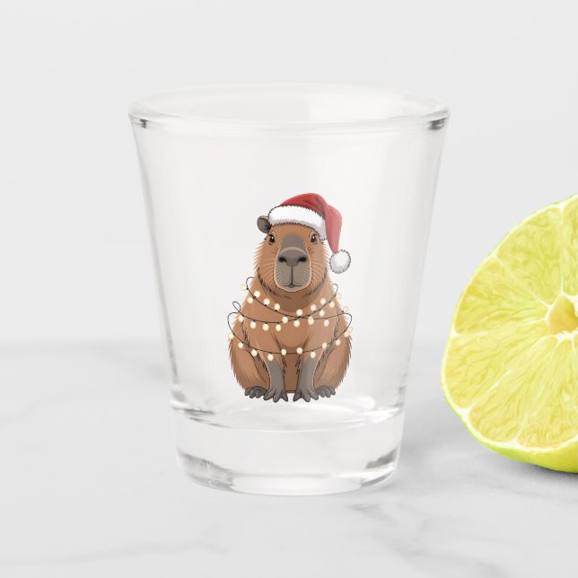 Capybara Xmas Matching Funny Santa Shot Glass (Front)