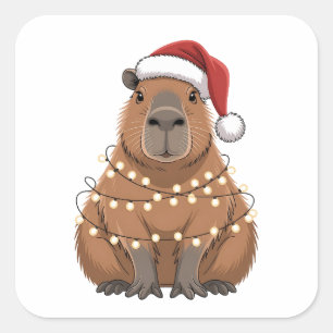 Capybara Xmas Matching Funny Santa Square Sticker