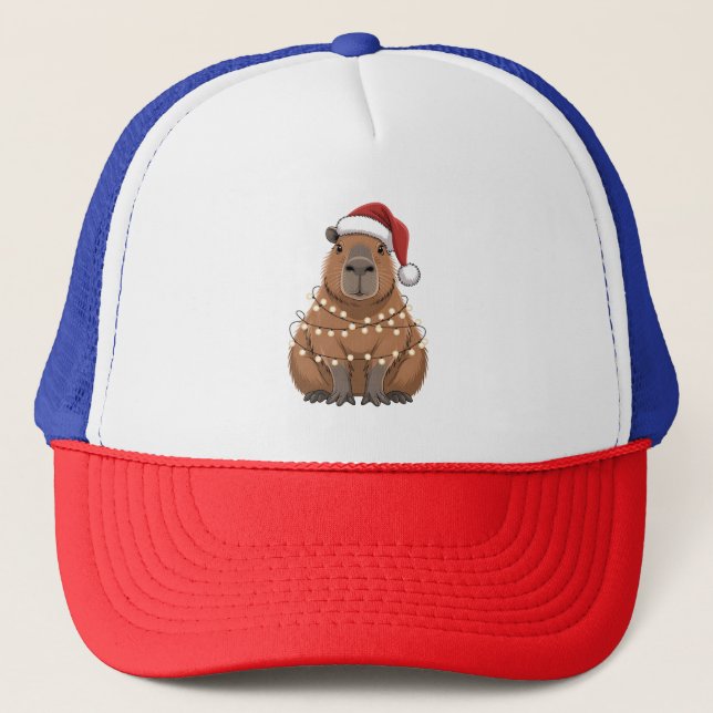 Capybara Xmas Matching Funny Santa Trucker Hat (Front)