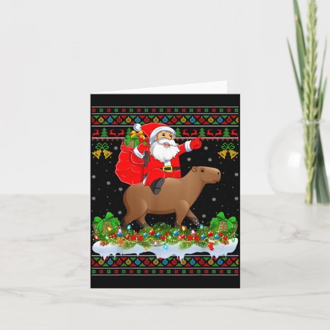 Capybara Xmas Pajamas Ugly Santa Riding Capybara C Card (Front)
