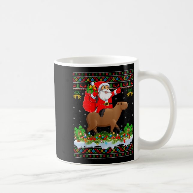 Capybara Xmas Pajamas Ugly Santa Riding Capybara C Coffee Mug (Right)