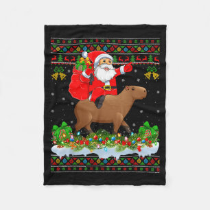 Capybara Xmas Pajamas Ugly Santa Riding Capybara C Fleece Blanket