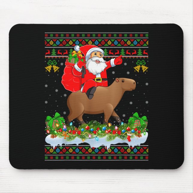 Capybara Xmas Pajamas Ugly Santa Riding Capybara C Mouse Mat (Front)