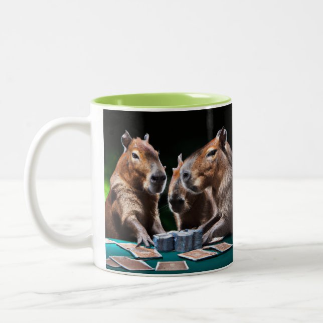 Capybaras Gambling Two-Tone Coffee Mug (Left)