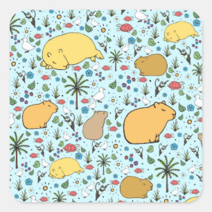 Capybaras in Blue Square Sticker