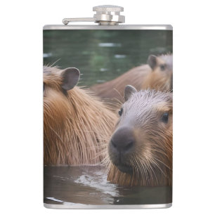 Capybaras' Swimming In The River, Hip Flask