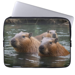 Capybaras' Swimming In The River, Laptop Sleeve