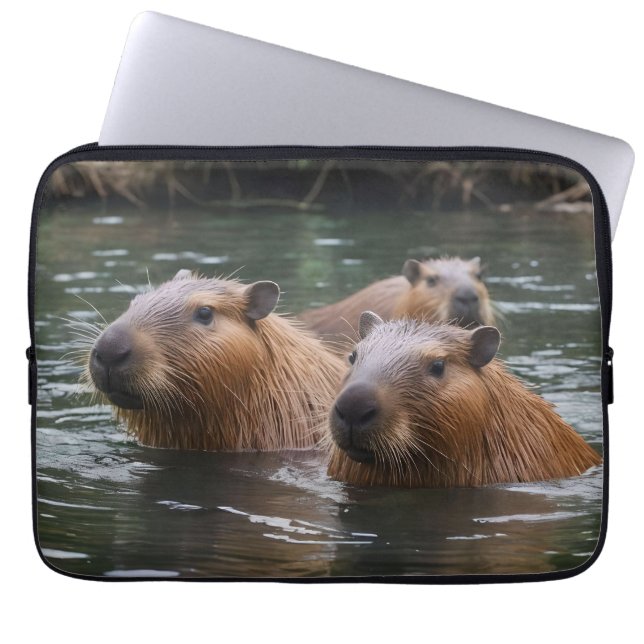 Capybaras' Swimming In The River,  Laptop Sleeve (Front)