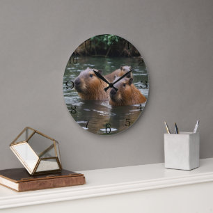 Capybaras' Swimming In The River,  Large Clock