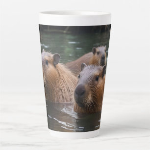 Capybaras' Swimming In The River, Latte Mug