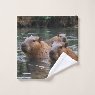 Capybaras' Swimming In The River, Wash Cloth