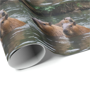 Capybaras' Swimming In The River,  Wrapping Paper