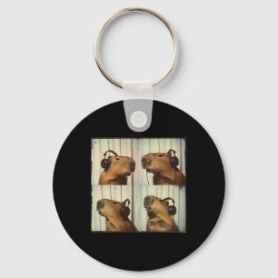 Capybyra In Headphones Cute Capy Lover Adhd Autism Key Ring