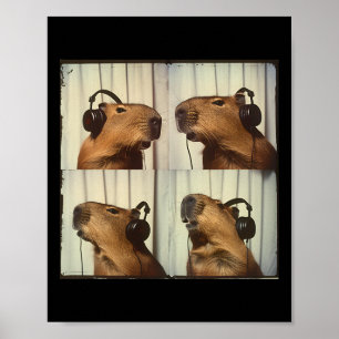 Capybyra In Headphones Cute Capy Lover Adhd Autism Poster