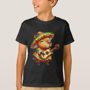 Capybyra Sombrero Guitar Cinco De Mayo Mexican Kid T-Shirt