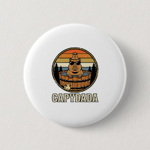 Capydada Capybara Dad Retro Hot Tub Vector Design_ 6 Cm Round Badge
