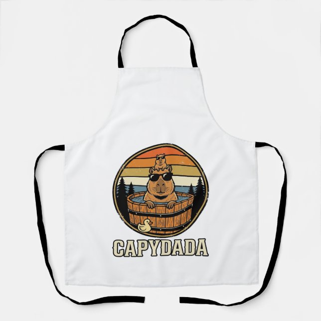 Capydada Capybara Dad Retro Hot Tub Vector Design_ Apron (Front)