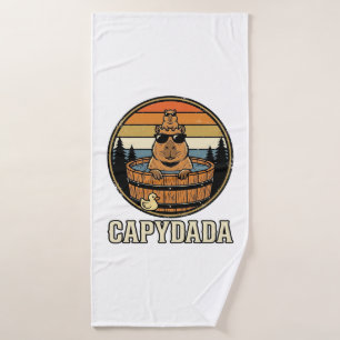 Capydada Capybara Dad Retro Hot Tub Vector Design_ Bath Towel