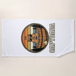 Capydada Capybara Dad Retro Hot Tub Vector Design_ Beach Towel
