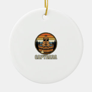 Capydada Capybara Dad Retro Hot Tub Vector Design_ Ceramic Tree Decoration