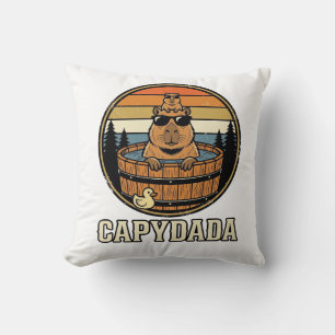 Capydada Capybara Dad Retro Hot Tub Vector Design_ Cushion