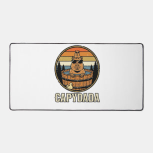 Capydada Capybara Dad Retro Hot Tub Vector Design_ Desk Mat