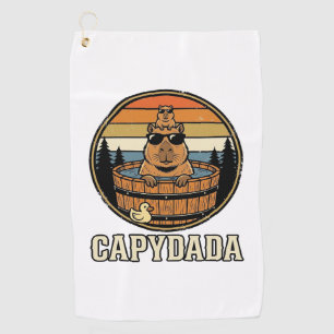 Capydada Capybara Dad Retro Hot Tub Vector Design_ Golf Towel
