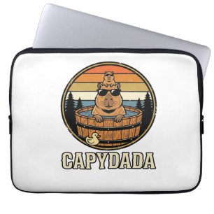 Capydada Capybara Dad Retro Hot Tub Vector Design_ Laptop Sleeve