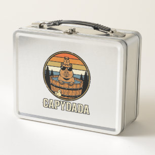 Capydada Capybara Dad Retro Hot Tub Vector Design_ Metal Lunch Box