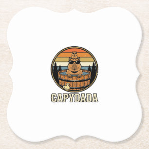 Capydada Capybara Dad Retro Hot Tub Vector Design_ Paper Coaster