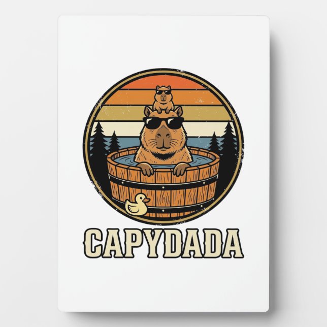 Capydada Capybara Dad Retro Hot Tub Vector Design_ Plaque (Front)