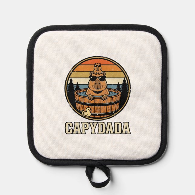 Capydada Capybara Dad Retro Hot Tub Vector Design_ Pot Holder (Front)