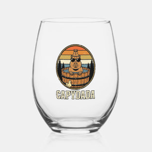 Capydada Capybara Dad Retro Hot Tub Vector Design_ Stemless Wine Glass