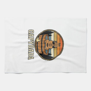 Capydada Capybara Dad Retro Hot Tub Vector Design_ Tea Towel
