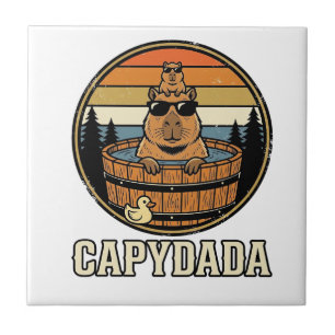 Capydada Capybara Dad Retro Hot Tub Vector Design_ Tile