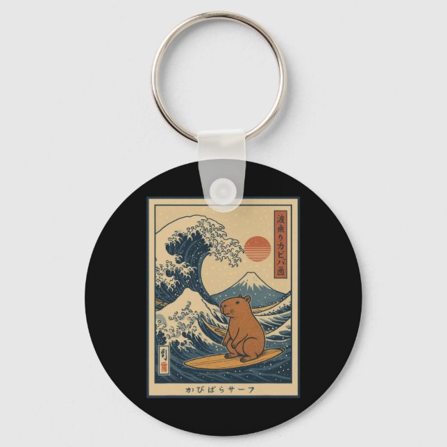 Capyra Calmly Surfing The Great Wave _1  Key Ring (Front)
