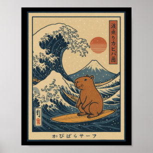 Capyra Calmly Surfing The Great Wave _1 Poster