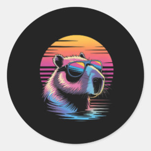 Capyra Cute Retro Animal Summer Vacation Beach  Classic Round Sticker