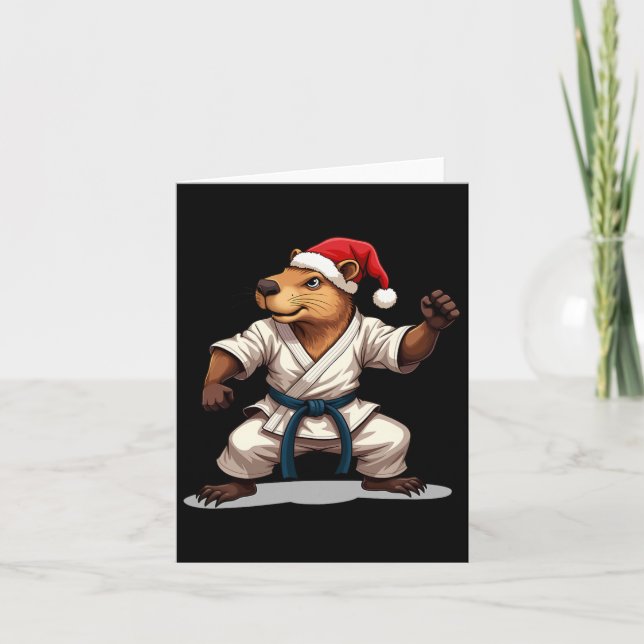 Capyra Karate Christmas Martial Arts Santa Hat Hol Card (Front)