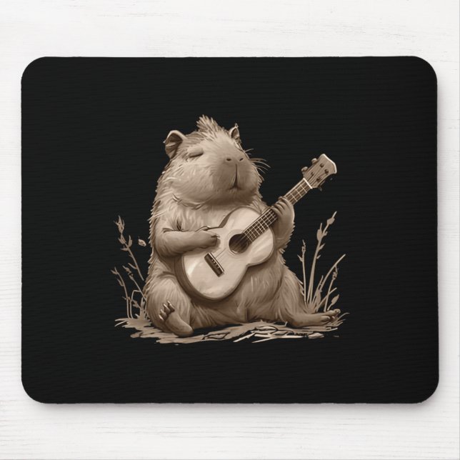 Capyra Playing Ukulele And Cute Gaming Video Gamer Mouse Mat (Front)