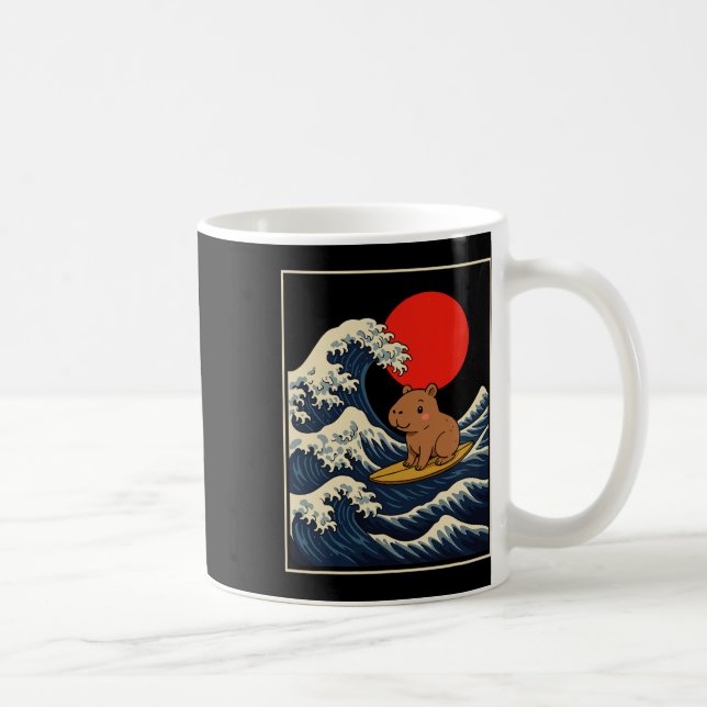 Capyra Riding Waves Under Pink Sky Funny Summer Te Coffee Mug (Right)