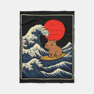 Capyra Riding Waves Under Pink Sky Funny Summer Te Fleece Blanket